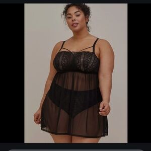 Torrid Striped Floral Lace Babydoll Chemise & Cheeky Panties Black Size 3X/4X
